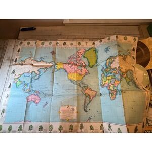 Vintage Homelite Chainsaw Advertising Mercator Projection World Map Rand McNally